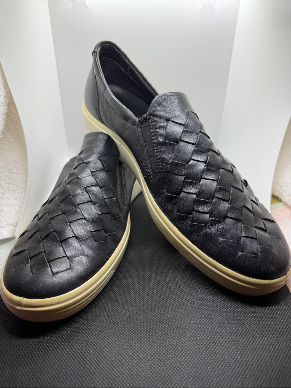 Men's Ecco Black Woven Slip-On Casual Shoes